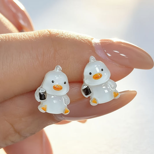 These Adorable Earrings Shaped Like Cartoon Ducks, Featuring a White End, Are Ideal for Everyday Wear And Party Ensembles for Ladies