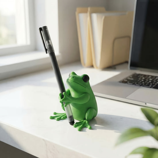 Adorable Green Frog Pen Holder - 3D Designed Charming Frog Office Decoration, Playful Stationery Organizer for Gamers, Authors & Frog Lovers