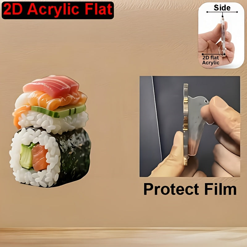 2D Flat, Fun Sushi Acrylic Keychain, Suitable for Bag and Car Keychain Decoration, Small Holiday Gift, 2D Flat