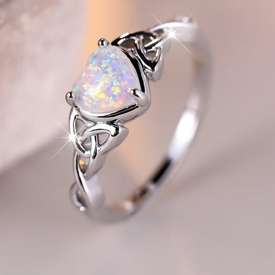 Coquettish Style Promise Ring with Simulated Acrylic Heart Celtic Design Band for Girls, Engagement/Wedding Ring Gift for Your Love, for Teenager