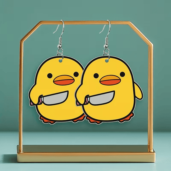 2D Flat, 2D Duckling Earrings for Women, Charming, Cartoon, Fun, Quirky, Cute Dangle Earrings, Acrylic Party Gift