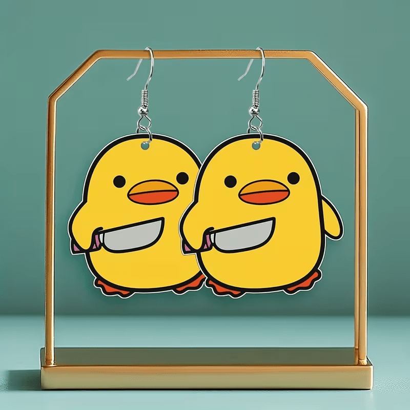 2D Flat, 2D Duckling Earrings for Women, Charming, Cartoon, Fun, Quirky, Cute Dangle Earrings, Acrylic Party Gift