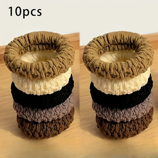 10-60-110-120pcs Thickened Hair Ties - High Elasticity Durable Hair Bands, Wide Hair Ties Suitable for Ponytails And Buns, Retro Minimalist Design, 10 Different Colors (Black/Beige/White/Brown/)
