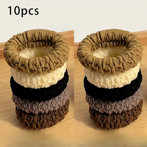 10-60-110-120pcs Thickened Hair Ties - High Elasticity Durable Hair Bands, Wide Hair Ties Suitable for Ponytails And Buns, Retro Minimalist Design, 10 Different Colors (Black/Beige/White/Brown/)