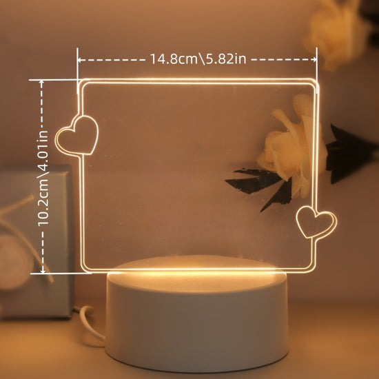 1pc USB Powered Message Board Night Light And Pen, Creative Night Light, Birthday Gift, Bedroom, Living Room, Study Decor Lamp, 3D Heart Night Light