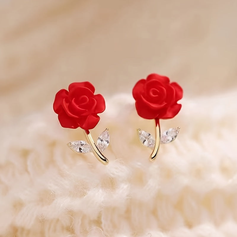 New Red Rose Earrings: Exquisite and Elegant Rose Stud Earrings, Trendy and Versatile Ear Accessories