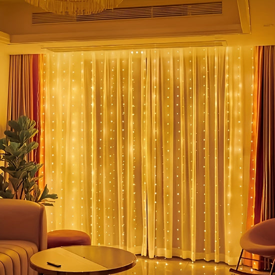 LED Curtain Waterfall Lights with Copper Wire & Star Design - Battery-Operated, 8 Modes, Perfect for Living Room, Bedroom Ambience Decor | Festive String Lights