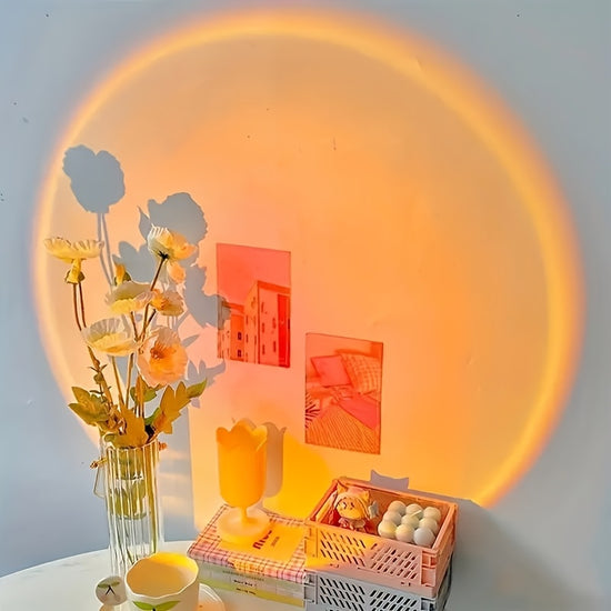 Sunset Projection Lamp, Home Decor Ambient Light, Sunset Red Decorative Light, Romantic Sunset Orange Light and Shadow Effect, USB Night Light, Multi-Angle Rotatable and Adjustable, LED Lighting, Suitable for Home Living Room, Bedside, and Bedroom