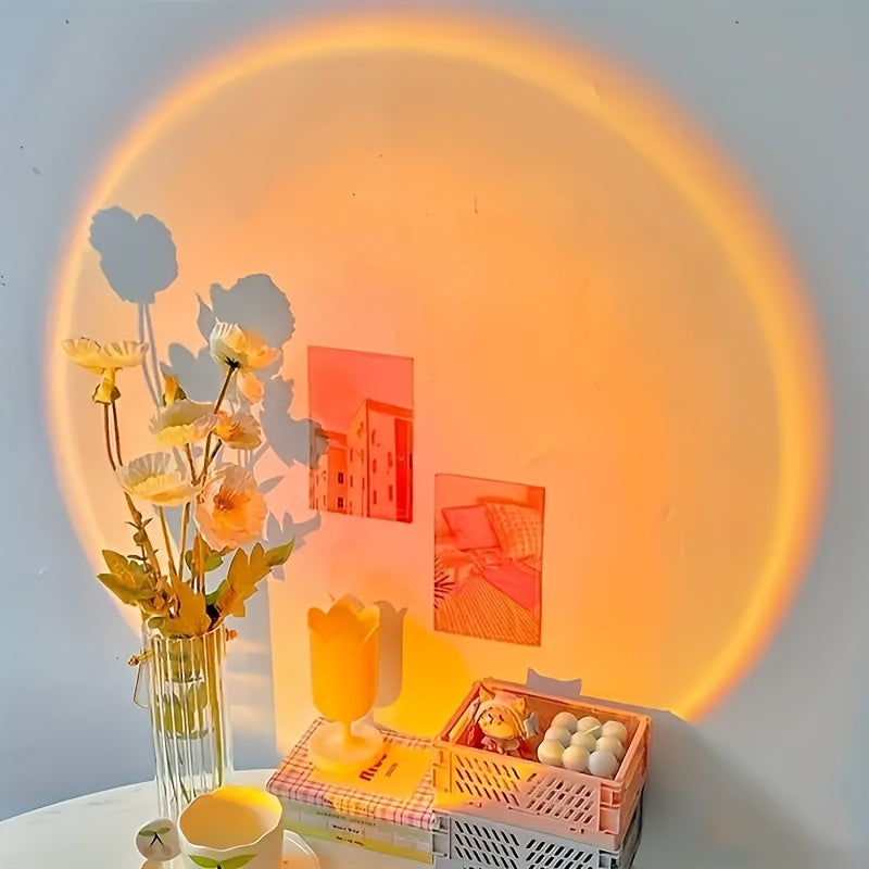 Sunset Projection Lamp, Home Decor Ambient Light, Sunset Red Decorative Light, Romantic Sunset Orange Light and Shadow Effect, USB Night Light, Multi-Angle Rotatable and Adjustable, LED Lighting, Suitable for Home Living Room, Bedside, and Bedroom