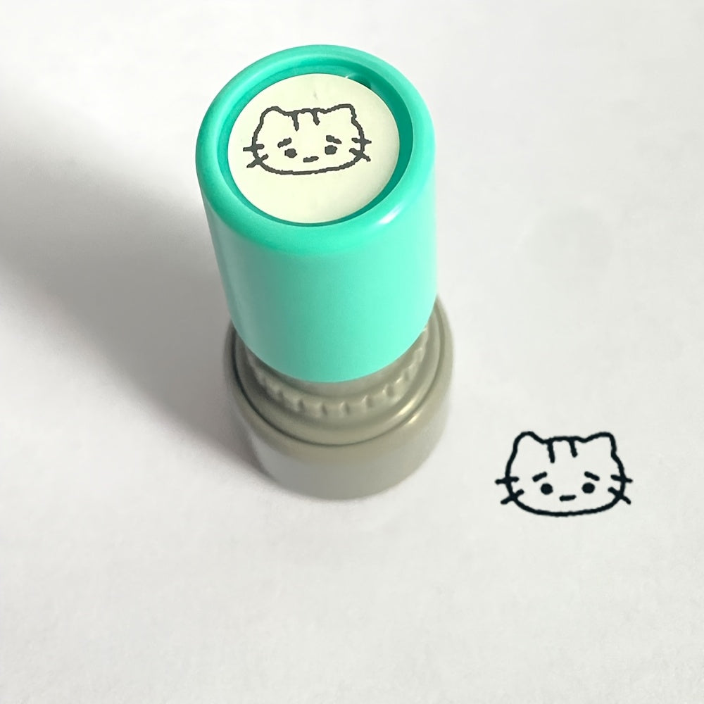 Mini Cat Emotion Stamps Cute Cartoon Scrapbook Decoration Stamps 6 Styles Expressions with Ink Pad Student Journal Check-In Kids Fun Stationery Portable Photosensitive Stamps