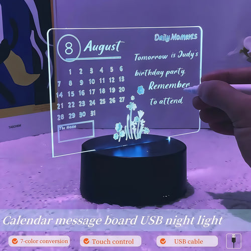 1pc DIY Calendar Message Board LED Night Light, USB Plug-in Ambient Lamp, DIY Writing Board USB Light, 7 Warm Colors with Two Light Modes, Suitable for Bedroom, Study, Bar, etc., Birthday Gift, Holiday Gift, Party Decoration, 3 Sizes Available, USB