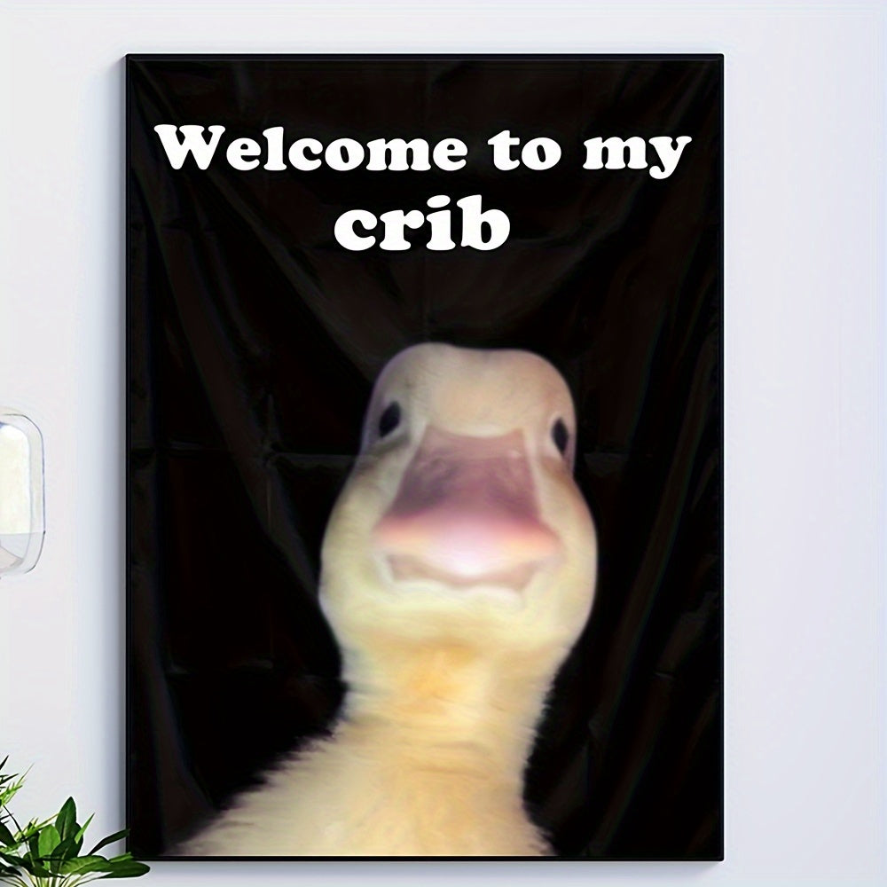 2D Flat, 2D Flat, Unframed Canvas Poster - 30.48X40.64 cm, Funny Duck "Welcome to My Crib" Art, Ideal for Bedroom, Living Room, Teen Room Decor - No Frame, Bedroom Wall Art | Playful Duck Design | Frameless Canvas, Duck Decor