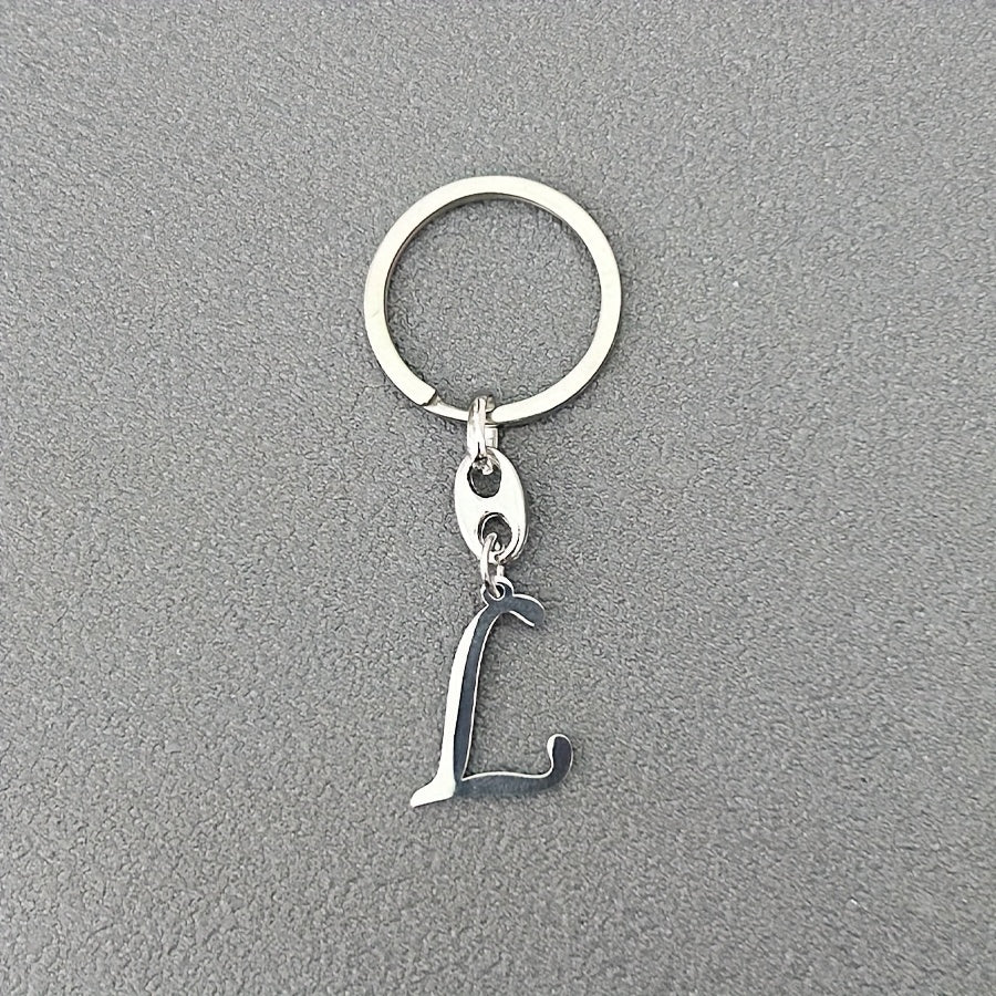 1pc Fashionable Stainless Steel 26-Letter Keychain - The Perfect Choice for Men's Backpacks and Car Accessories, Minimalist Pendant