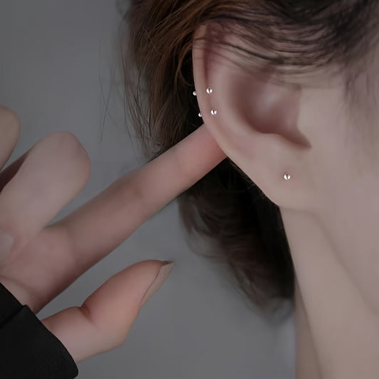 2/4/8pcs No-Remove Hypoallergenic Ear Studs, Double Ball Minimalist Jewelry Helix/Tragus Piercing, Effortless & Comfort