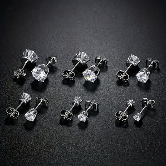 2pcs Exquisite Stainless Steel Stud Earring for Men Women, Synthetic Zirconia Ear Studs Ear Bone Studs Cochlear Nail Men's Stud Jewelry 3-8mm