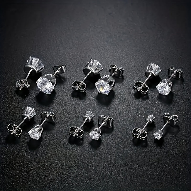 2pcs Exquisite Stainless Steel Stud Earring for Men Women, Synthetic Zirconia Ear Studs Ear Bone Studs Cochlear Nail Men's Stud Jewelry 3-8mm