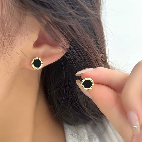 1 Pair Vintage-Inspired Easy Black Circle Stud Earrings Versatile for Daily And Party Wear - All-Season Fashion Accessory