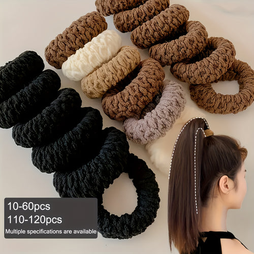 10-60-110-120pcs Thickened Hair Ties - High Elasticity Durable Hair Bands, Wide Hair Ties Suitable for Ponytails And Buns, Retro Minimalist Design, 10 Different Colors (Black/Beige/White/Brown/)
