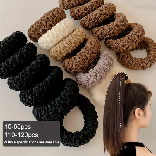 10-60-110-120pcs Thickened Hair Ties - High Elasticity Durable Hair Bands, Wide Hair Ties Suitable for Ponytails And Buns, Retro Minimalist Design, 10 Different Colors (Black/Beige/White/Brown/)