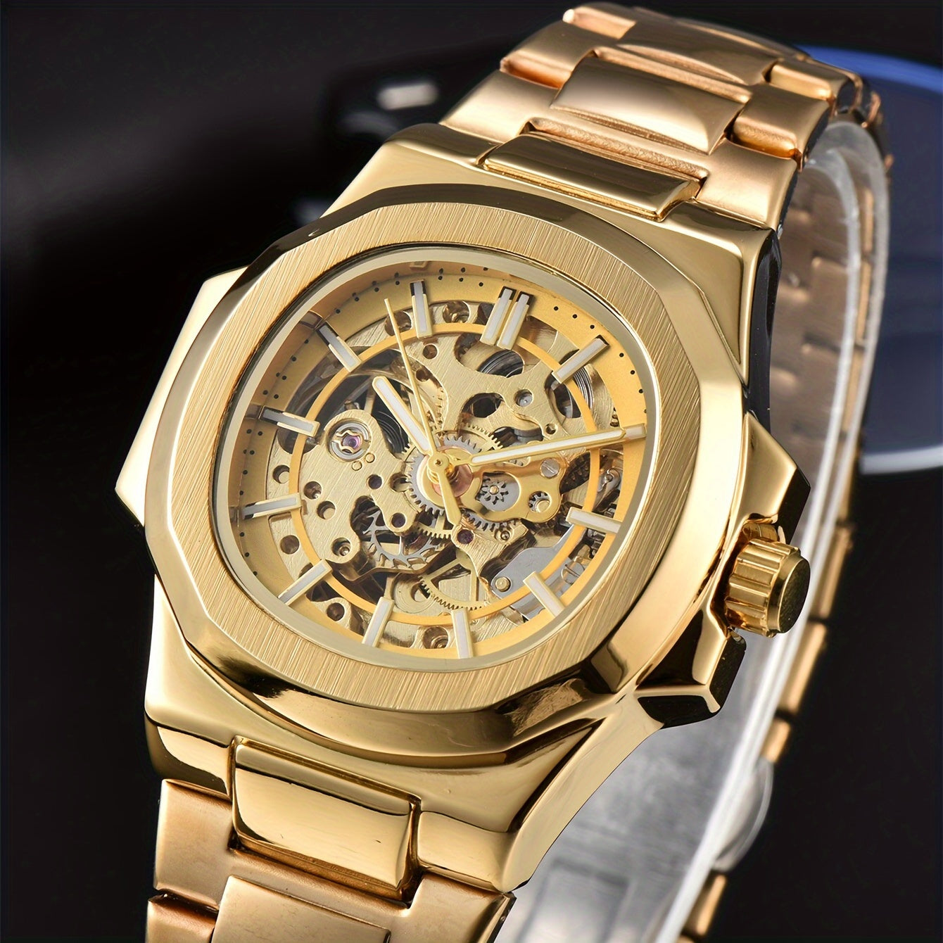 Men'S Fully Automatic Business And Leisure Watch with All Metal Case, Stainless Steel Butterfly Buckle Strap, Trendy And Fashionable Night Light, And High-End Hollowed Out Mechanical Watch for Business And Leisure Men, Suitable As a Christmas Gift