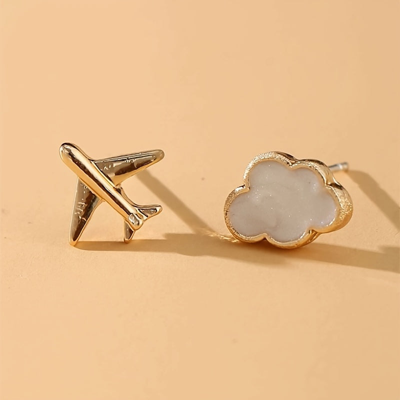 2pcs/Set Daily Minimalist Airplane Cloud Stud Earrings