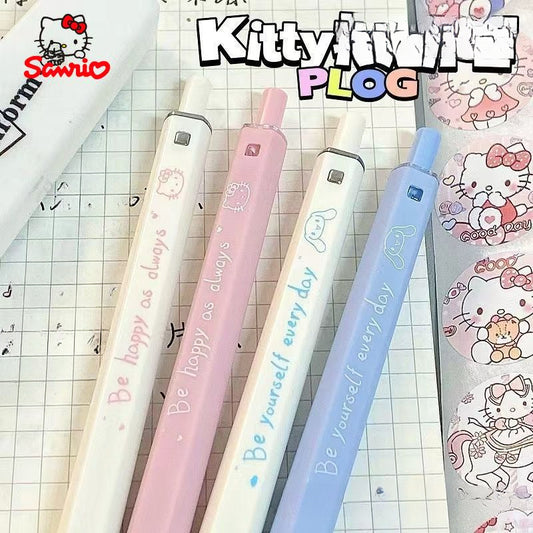 Officially Licensed Sanrio Hello Kitty Cartoon Character Cute Creative Square Tip Pen Student Exam Essentials Cinnamoroll Pressure-Sensitive Refills Gel Pen Write Smoothly Quick Drying 0.5Mm Black Pen