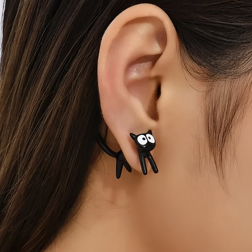 1 Pair Cute Black Cat Stud Earrings for Women & - Creative Gift, Alloy Posts, Playful Cartoon Design for Casual Attire, Novelty Earrings
