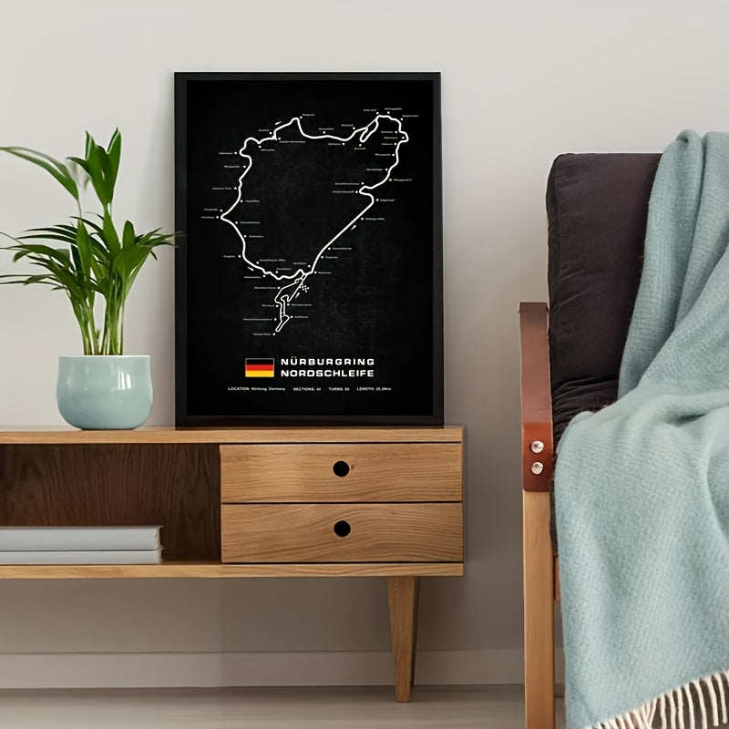 1pc Nurburgring Nordschleife Track Map Wall Art - Iconic German Race Circuit Poster Print, Motorsport-Themed Decor for Home, Office, for Cave & Racing Fans Gift, Christmas Decor
