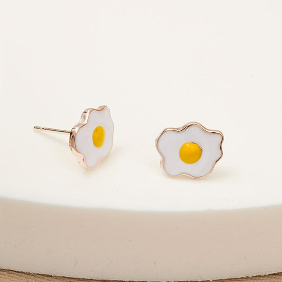 Creative Poached Egg Design Enamel Stud Earrings Cute Style Alloy Silver Plated Jewelry Trendy Gift For Women