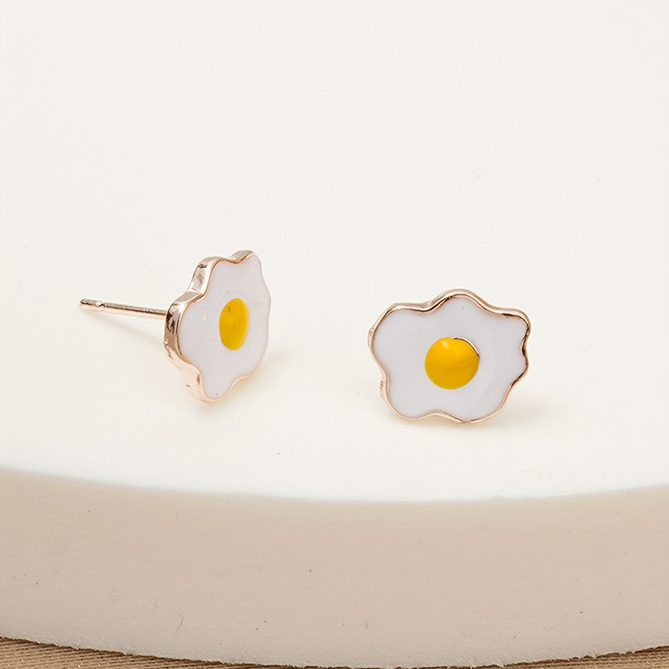 Creative Poached Egg Design Enamel Stud Earrings Cute Style Alloy Silver Plated Jewelry Trendy Gift For Women