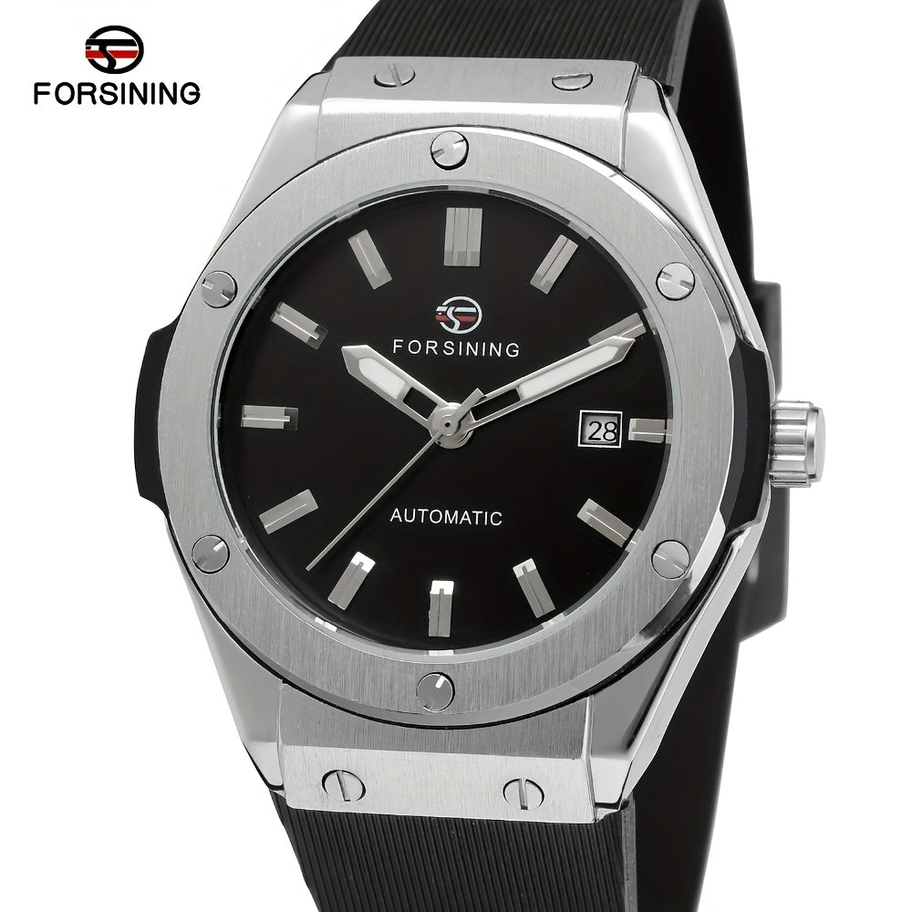 Classic And Easy Men'S Business Style Automatic Mechanical Watch Casual Large Dial Calendar Silicone Sports Student Military Wristwatch Clock Mechanism Best Gifts with Box, Without Battery