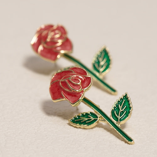 1 Pair Sweet Fashionable Dazzling Red Rose Flower Stud Earrings Women'S Front And Back Styles Flower Earrings, Suitable for Daily And Date Wear, Also As Valentine'S Day Gift for And Ladies