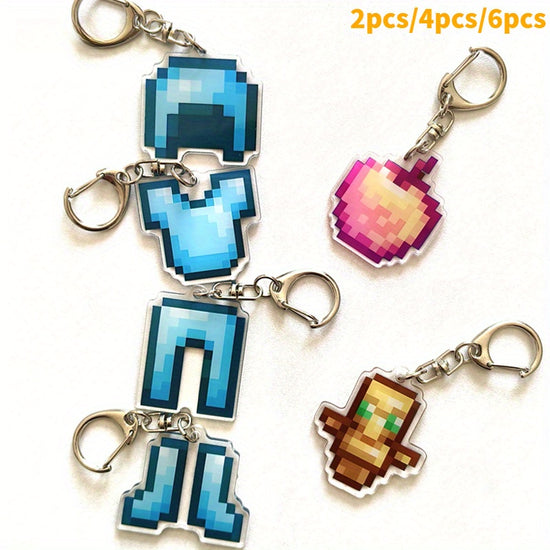 [2D Flat] [2D Flat] 2/4/6pcs, Pixel Style Pendant Keychain, Creative Game Peripheral Acrylic Backpack Pendant, Suitable for Holiday Party Surprise Gifts