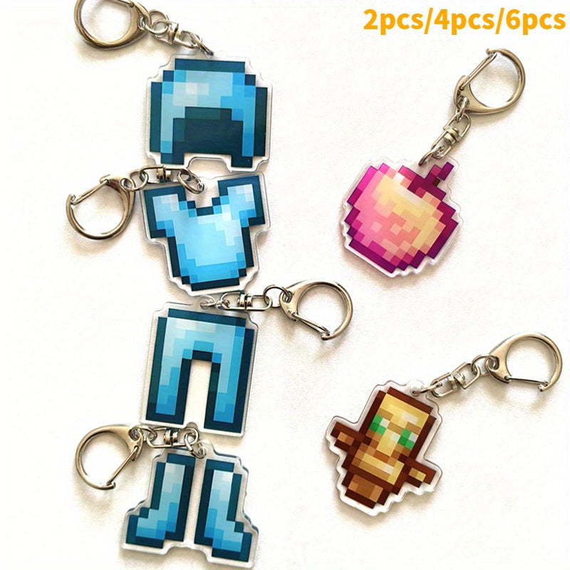 [2D Flat] [2D Flat] 2/4/6pcs, Pixel Style Pendant Keychain, Creative Game Peripheral Acrylic Backpack Pendant, Suitable for Holiday Party Surprise Gifts