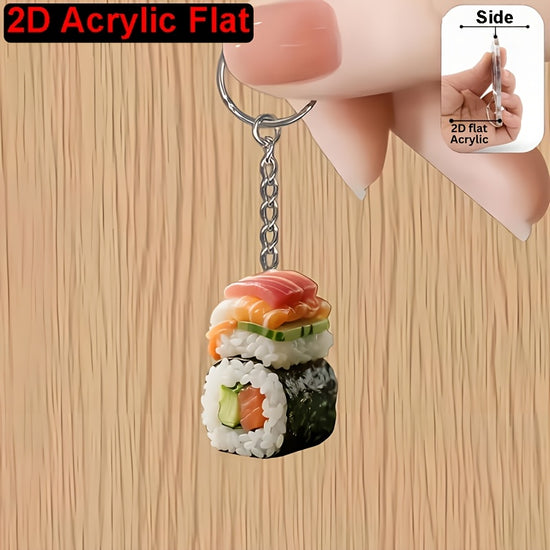 2D Flat, Fun Sushi Acrylic Keychain, Suitable for Bag and Car Keychain Decoration, Small Holiday Gift, 2D Flat