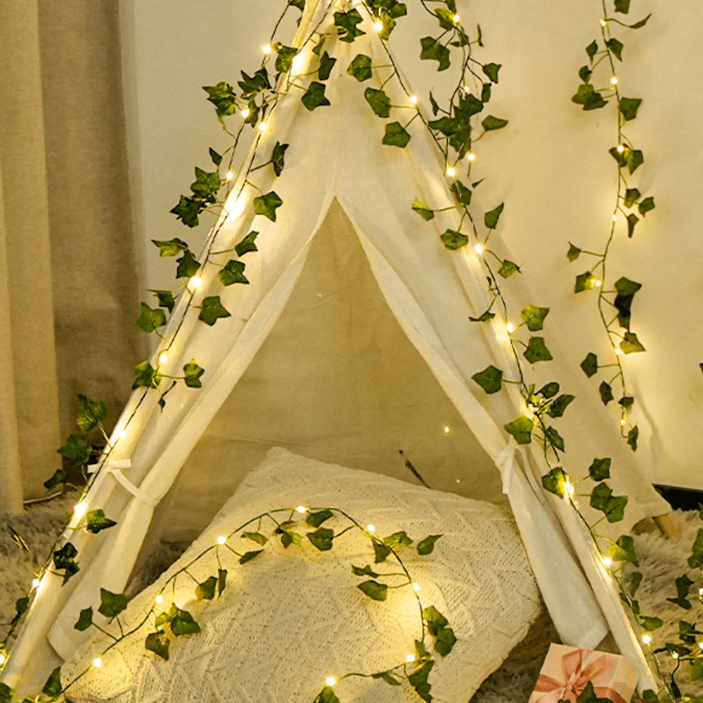 1pc, 200CM/20LED, Artificial Green Ivy String Lights, Vine Fairy Wreath Lights, for Family, Bedroom, Party, New Year, Wedding, Festival, Spring Decorations, Mother'S Day, Valentine'S Day, Wall Decoration, Easter, Battery Not Included