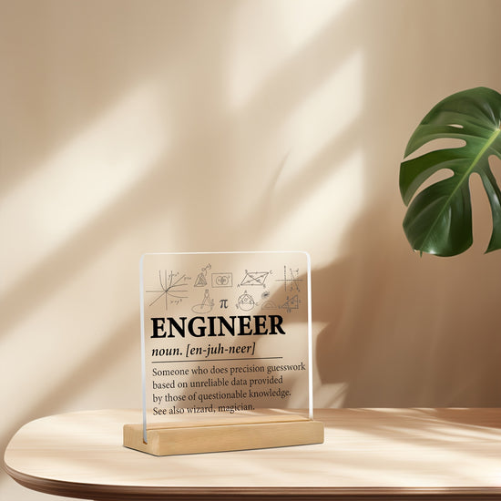 2D Flat, Engineer's Acrylic Desk Sign with Wooden Stand - Perfect for Office, Bookshelf, or Bedroom Decor Halloween Christmas decorations