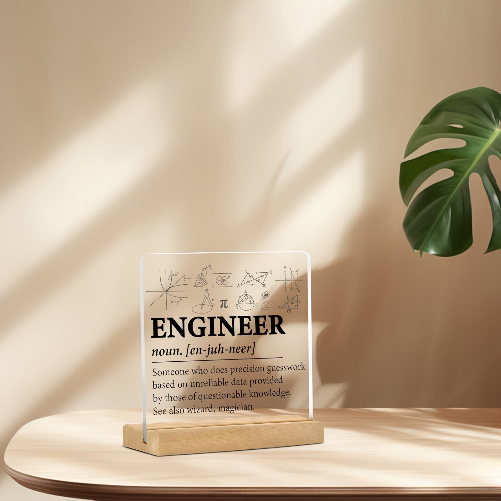2D Flat, Engineer's Acrylic Desk Sign with Wooden Stand - Perfect for Office, Bookshelf, or Bedroom Decor Halloween Christmas decorations