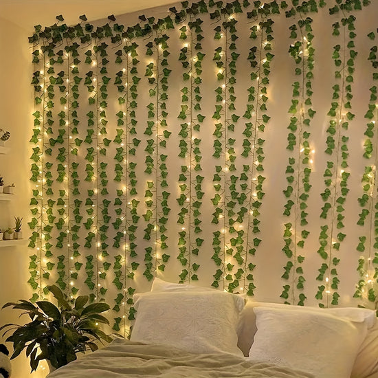 1pc, 200CM/20LED, Artificial Green Ivy String Lights, Vine Fairy Wreath Lights, for Family, Bedroom, Party, New Year, Wedding, Festival, Spring Decorations, Mother'S Day, Valentine'S Day, Wall Decoration, Easter, Battery Not Included