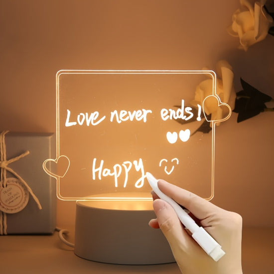 1pc USB Powered Message Board Night Light And Pen, Creative Night Light, Birthday Gift, Bedroom, Living Room, Study Decor Lamp, 3D Heart Night Light