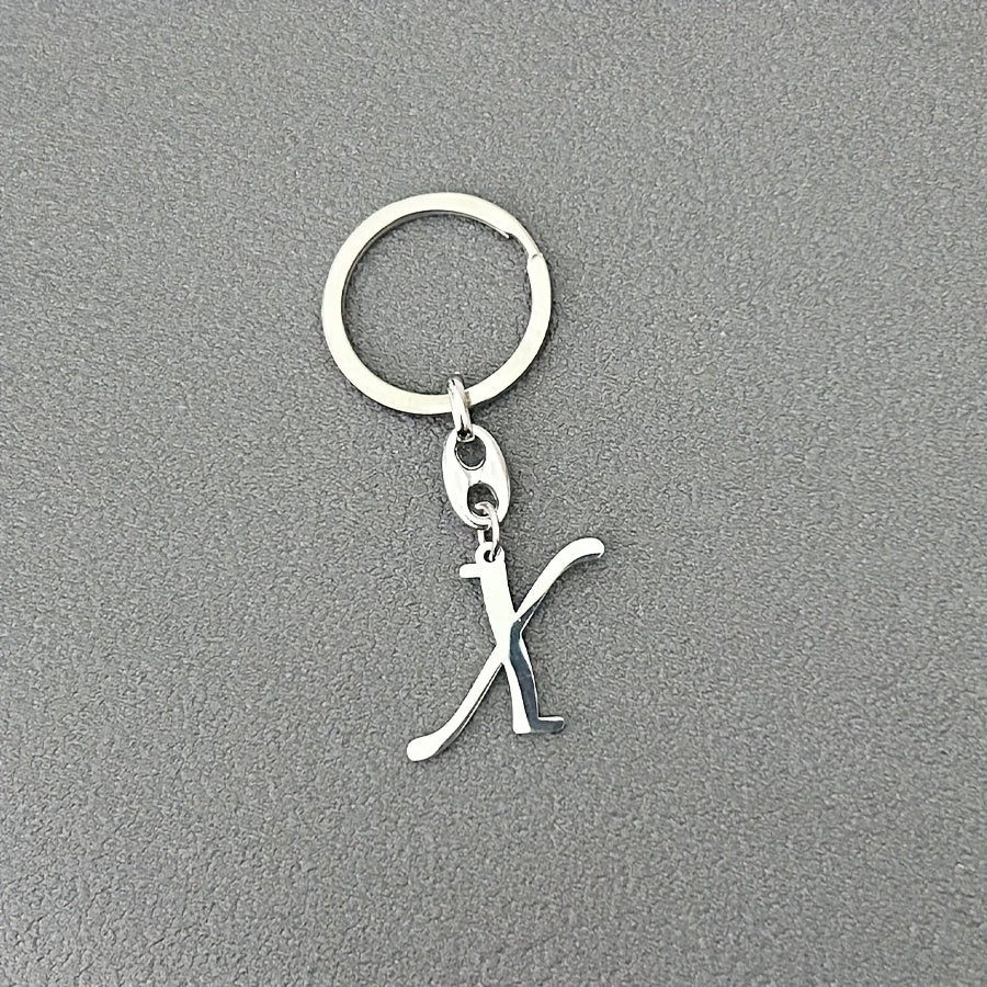 1pc Fashionable Stainless Steel 26-Letter Keychain - The Perfect Choice for Men's Backpacks and Car Accessories, Minimalist Pendant