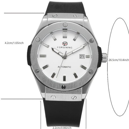 Classic And Easy Men'S Business Style Automatic Mechanical Watch Casual Large Dial Calendar Silicone Sports Student Military Wristwatch Clock Mechanism Best Gifts with Box, Without Battery