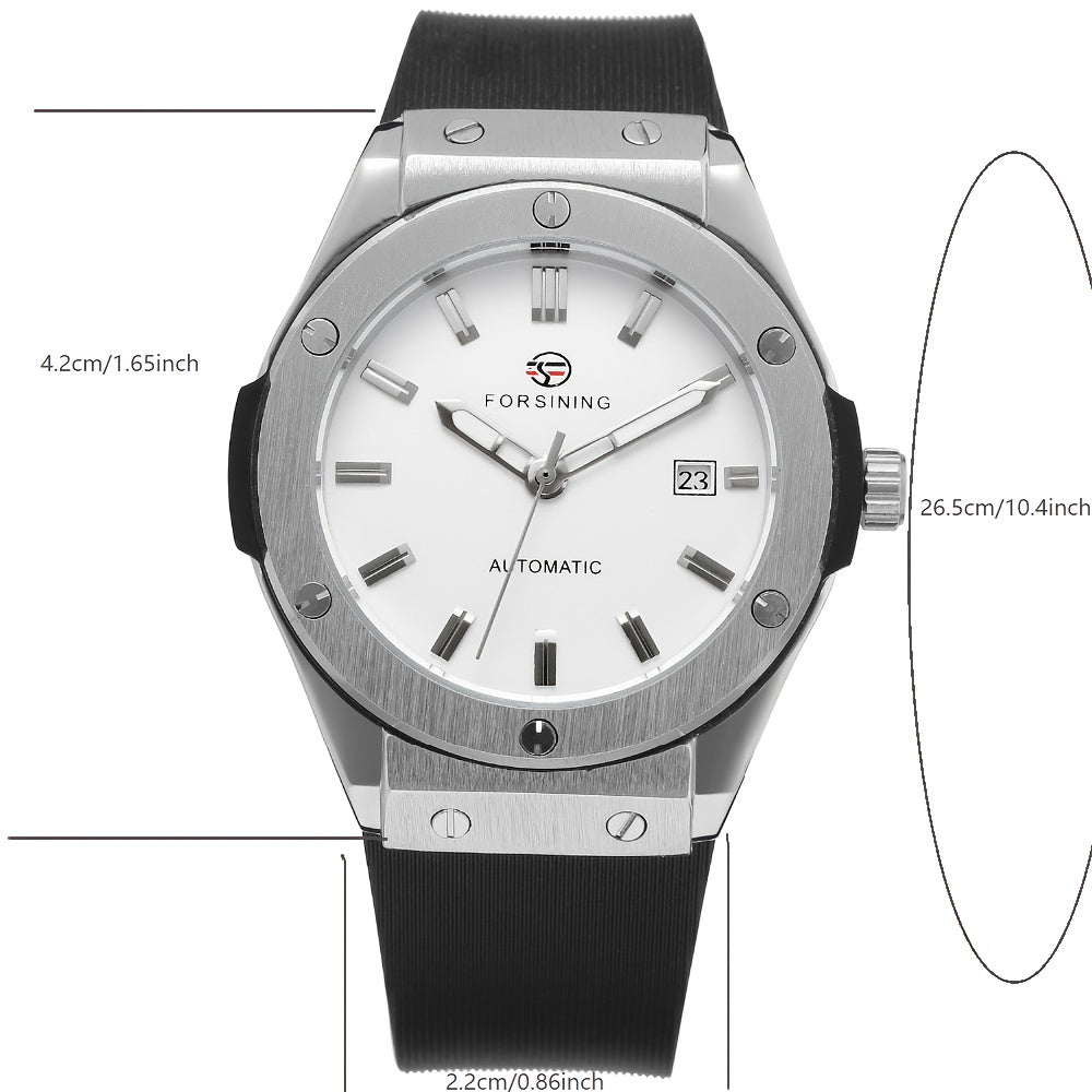 Classic And Easy Men'S Business Style Automatic Mechanical Watch Casual Large Dial Calendar Silicone Sports Student Military Wristwatch Clock Mechanism Best Gifts with Box, Without Battery