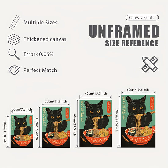 1pc Japanese Ramen Cat Poster - Cute Anime Kitten Eating Ramen Noodle Bowl Wall Art, Canvas Print Suitable for Bedroom, Dorm, Living Room Decor - Perfect Gift for Cat Lovers & Anime Fans, 2D Flat, Perfect for Room Decor