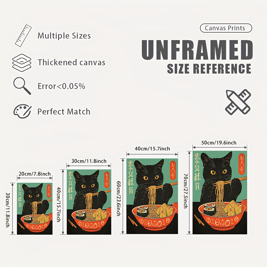 1pc Japanese Ramen Cat Poster - Cute Anime Kitten Eating Ramen Noodle Bowl Wall Art, Canvas Print Suitable for Bedroom, Dorm, Living Room Decor - Perfect Gift for Cat Lovers & Anime Fans, 2D Flat, Perfect for Room Decor