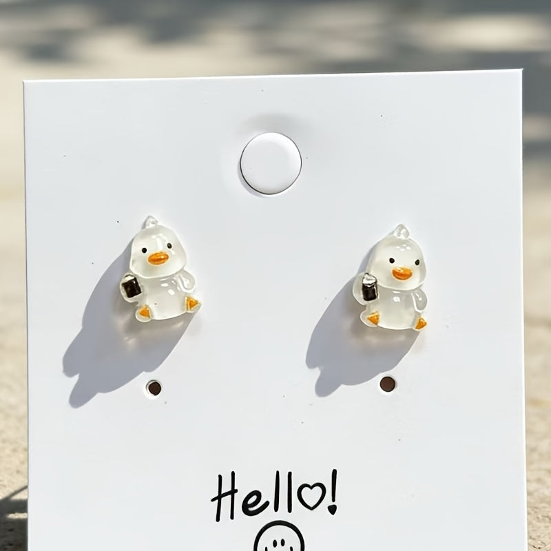 These Adorable Earrings Shaped Like Cartoon Ducks, Featuring a White End, Are Ideal for Everyday Wear And Party Ensembles for Ladies