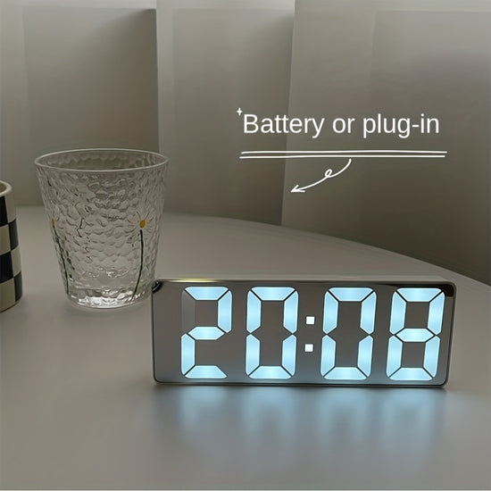 Latest Digital Clock, LED Alarm Clock for Bedroom, Electronic Desk Clock with Temperature Display, Adjustable Brightness, 12/24 Hour, Bedroom Wall Clock (No Battery, No Adapter)