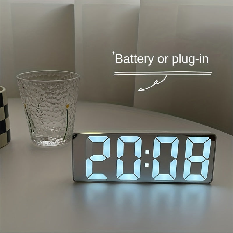 Latest Digital Clock, LED Alarm Clock for Bedroom, Electronic Desk Clock with Temperature Display, Adjustable Brightness, 12/24 Hour, Bedroom Wall Clock (No Battery, No Adapter)