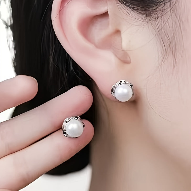Everyday Elegance, Elegant Faux Pearl Stud Earrings for Women - Chic Alloy Fashion Jewelry with Classic Round Design, Perfect for Daily Wear, Pearl Earrings