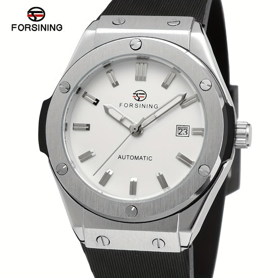 Classic And Easy Men'S Business Style Automatic Mechanical Watch Casual Large Dial Calendar Silicone Sports Student Military Wristwatch Clock Mechanism Best Gifts with Box, Without Battery